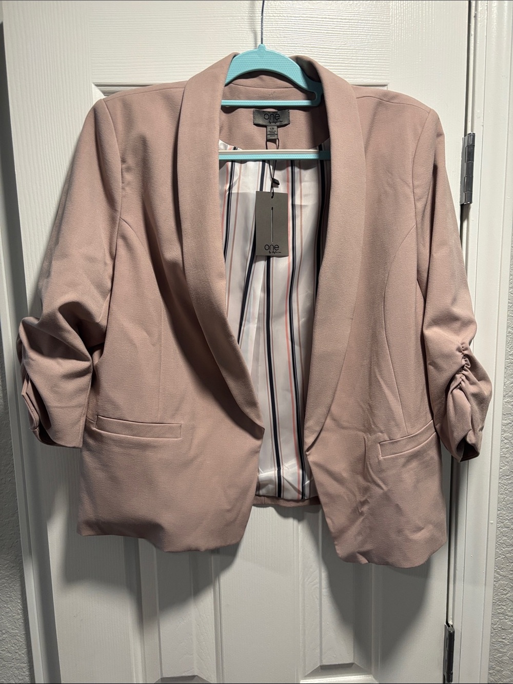 one clothing Blush Pink Shawl Collar Blazer Jacket